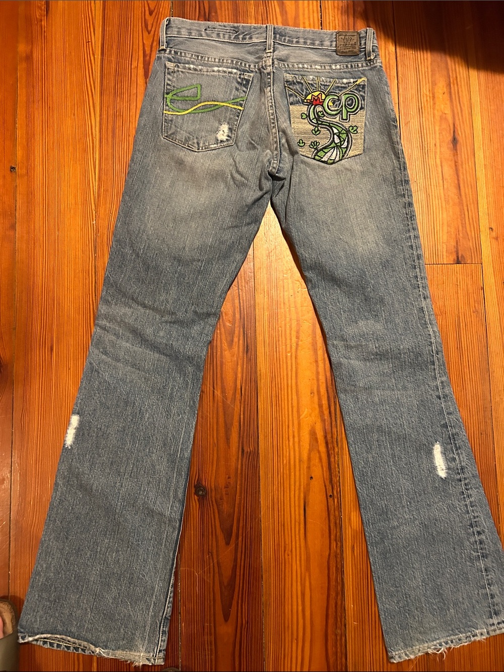 Women’s Light Blue Chili Pepper Distressed Embroidered Back-Pocket Jeans